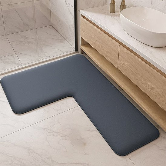 Tapis de salle de bain gris anthracite en forme de L