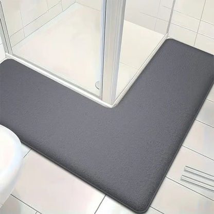 Tapis de salle de bain gris foncé absorbant en flanelle épaisse en forme de L