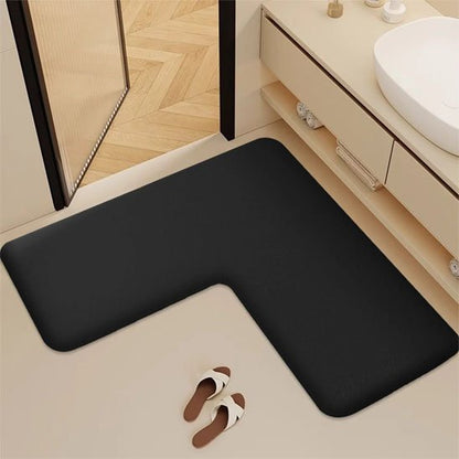 Tapis de salle de bain noir absorbant en flanelle épaisse en forme de L
