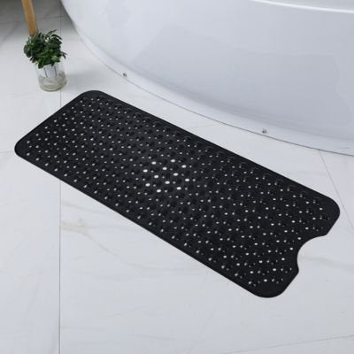 Tapis douche antidérapant noir avec trous de vidange et ventouses
