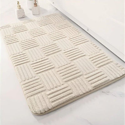Tapis pour salle de bain à rayures épaisses blanc