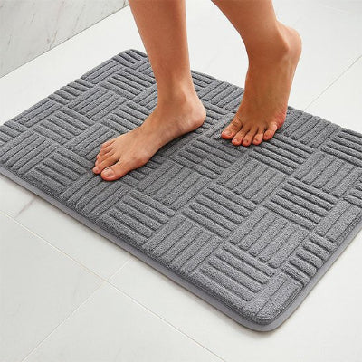 Tapis pour salle de bain antidérapant à rayures épaisses gris foncé