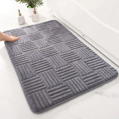 Tapis pour salle de bain gris foncé antidérapant à rayures épaisses