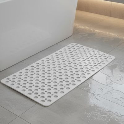 Tapis salle de bain antidérapant anti-moisissure avec trous de vidange blanc