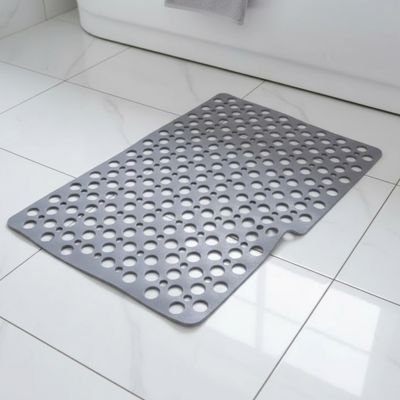 Tapis salle de bain antidérapant gris rectangle avec trous de vidange