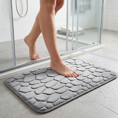 Tapis salle de bain en velours gaufré en mousse à mémoire de forme gris