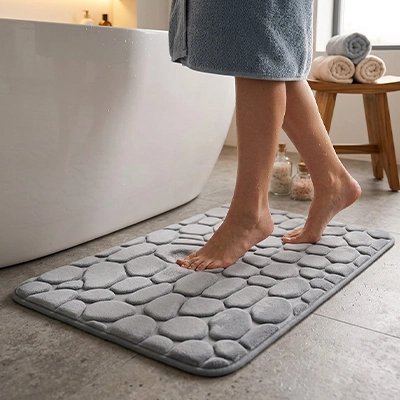 Tapis salle de bain gris en velours gaufré en mousse à mémoire de forme