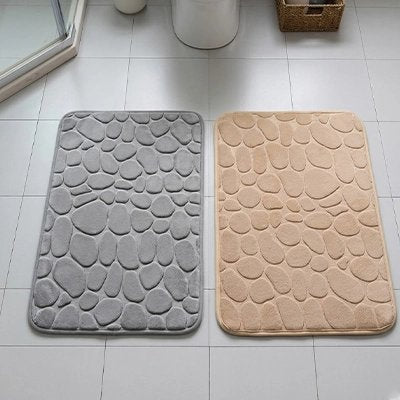 Tapis salle de bain gris ou beige, en velours gaufré en mousse à mémoire de forme, antidérapant, en pavés, en microfibre