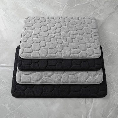 Tapis salle de bain gris ou noir, rectangle en polaire corail ultra douce, lavable à la machine, en pavés