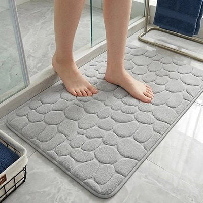Tapis salle de bain rectangle en polaire corail ultra douce, lavable à la machine, en pavés, gris clair
