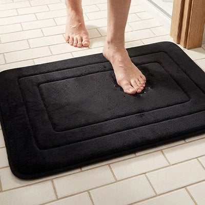 Tapis salle de bain Super doux et confortable en velours corail, uni noir 