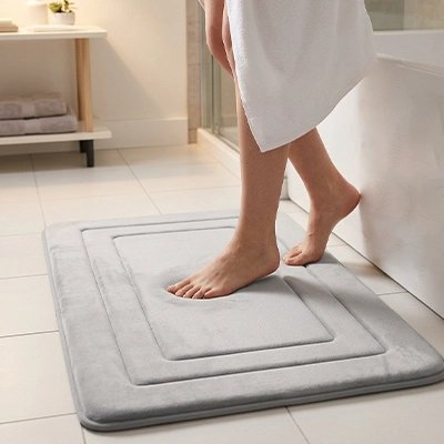 Tapis salle de bain Super doux et confortable en velours corail, uni gris 