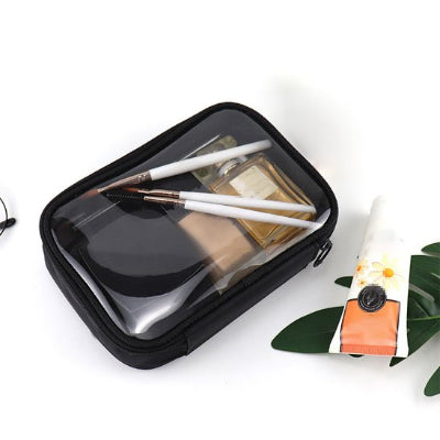 Trousse de toilette à fermeture transparente sur le dessus, rectangulaire avec anneau de portage, noire