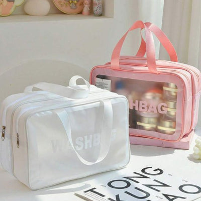 Trousse de toilette blanche ou rose deux compartiments secs ou liquides