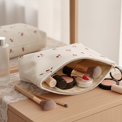 Trousse de toilette blanche fleuri motif cerisier