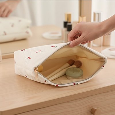 Trousse de toilette blanche motif fleuri cerisier 