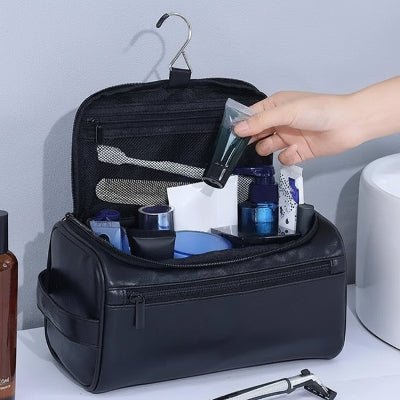 Trousse de toilette de voyage Fermeture à glissière grand format noir, avec crochet pour suspendre