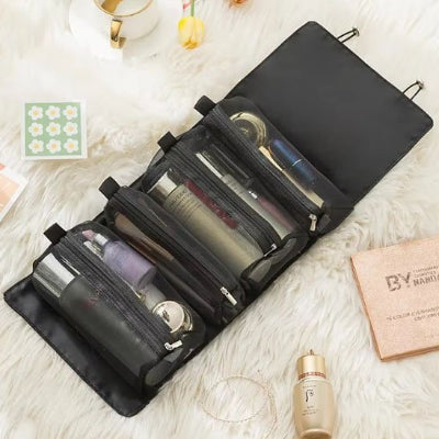 trousse de toilette détachable Portable grande capacité 4 en 1, trousse de maquillage pliable, noire