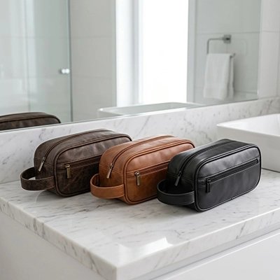 Trousse de toilette, en simili cuir multi-poches, sac suspendu étanche, poignée latérale, avec compartiments
