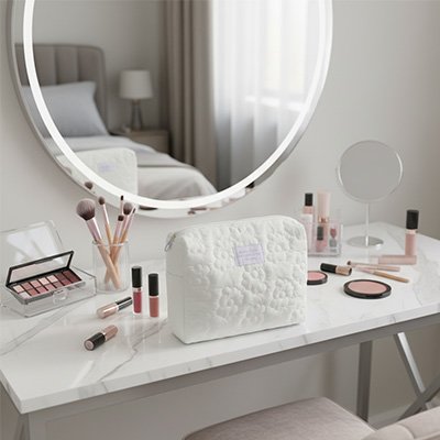 Trousse de toilette et de maquillage blanche