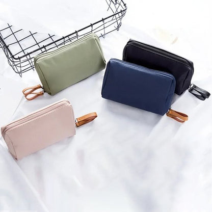 Trousse de toilette femme mini, portable, rectangulaire en tissu avec fermeture éclair dorée