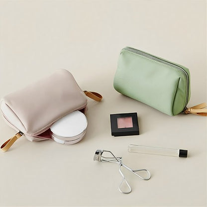 Trousse de toilette femme mini, portable, rectangulaire en tissu vert ou rose avec fermeture éclair dorée