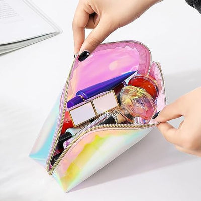 Trousse de toilette femme multicolore brillante transparente pour maquillage