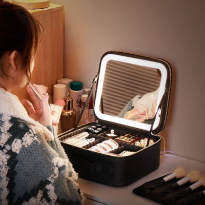 Trousse de toilette femme pour maquillage avec miroir grande capacité compartimentée