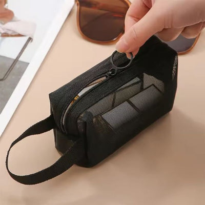 Trousse de toilette femme transparent noir avec poignée rectangulaire petit format