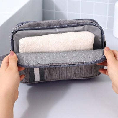 Trousse de toilette grise quotidienne pour femmes et hommes, Kit de voyage étanche, étui pour maquillage, compartiments séparés