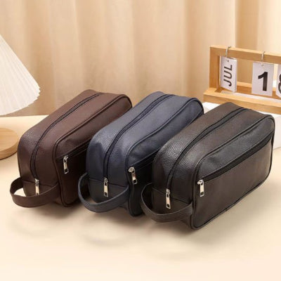 Trousse de toilette homme 3 choix de couleurs marron bleu foncé ou noir étanche