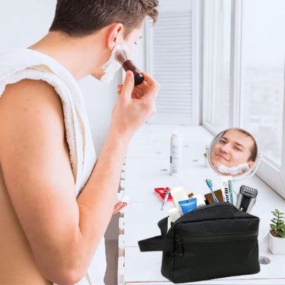 Trousse de toilette homme noire avec fermeture éclair noire et poche latérale