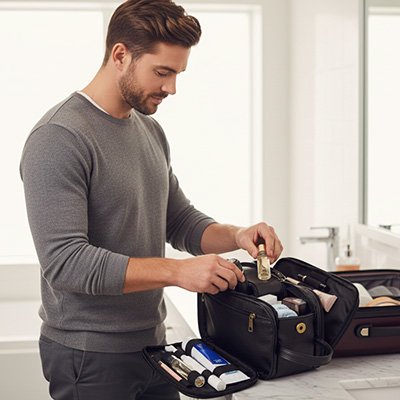 Trousse de toilette homme organisateur de produits de toilette de salle de bain, noire, résistant à l'eau, sacs à cosmétiques en cuir PU