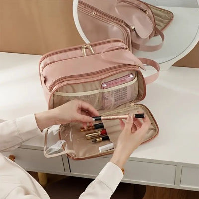 Trousse de toilette multifonctionnelle pour femme rose pale 