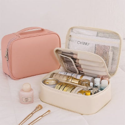 Trousse de toilette rectangle, compacte avec compartiments, filet de rangement