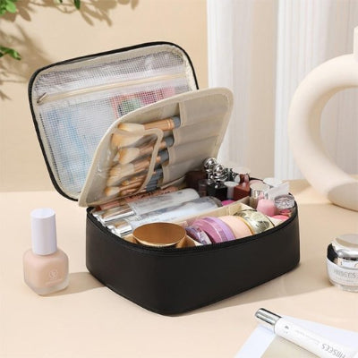 Trousse de toilette rectangle, compacte noire avec compartiments
