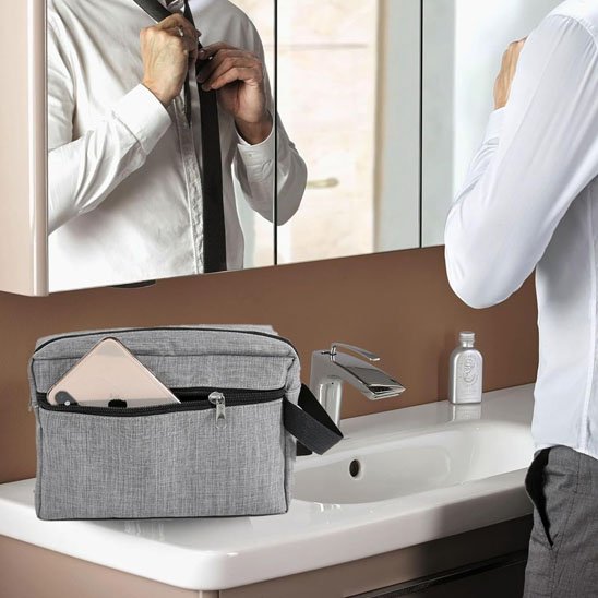 Trousse de toilette rectangulaire grise fermeture éclair noire 