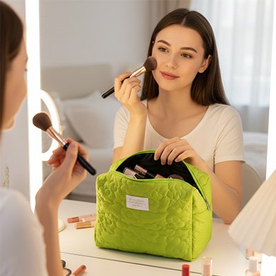 Trousse de toilettte et de maquillage verte 