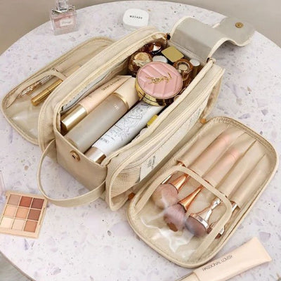 Trousse maquillage grande capacité, portable, double fermeture éclair